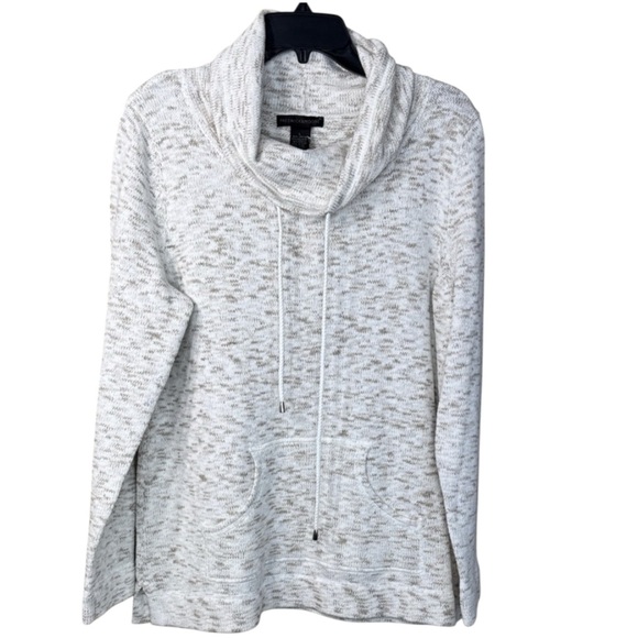 Preswick & Moore Sweater White/TanCowl Neck Kangaroo Pocket in Size L  NWT - Picture 2 of 13